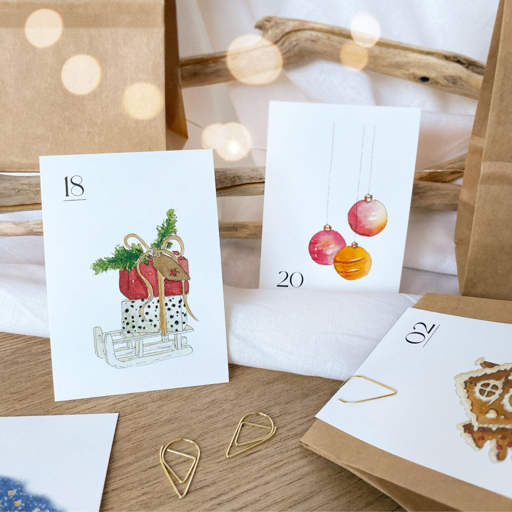 Detail der Motive "Geschenke Schlitten" und "Christbaumschmuck"