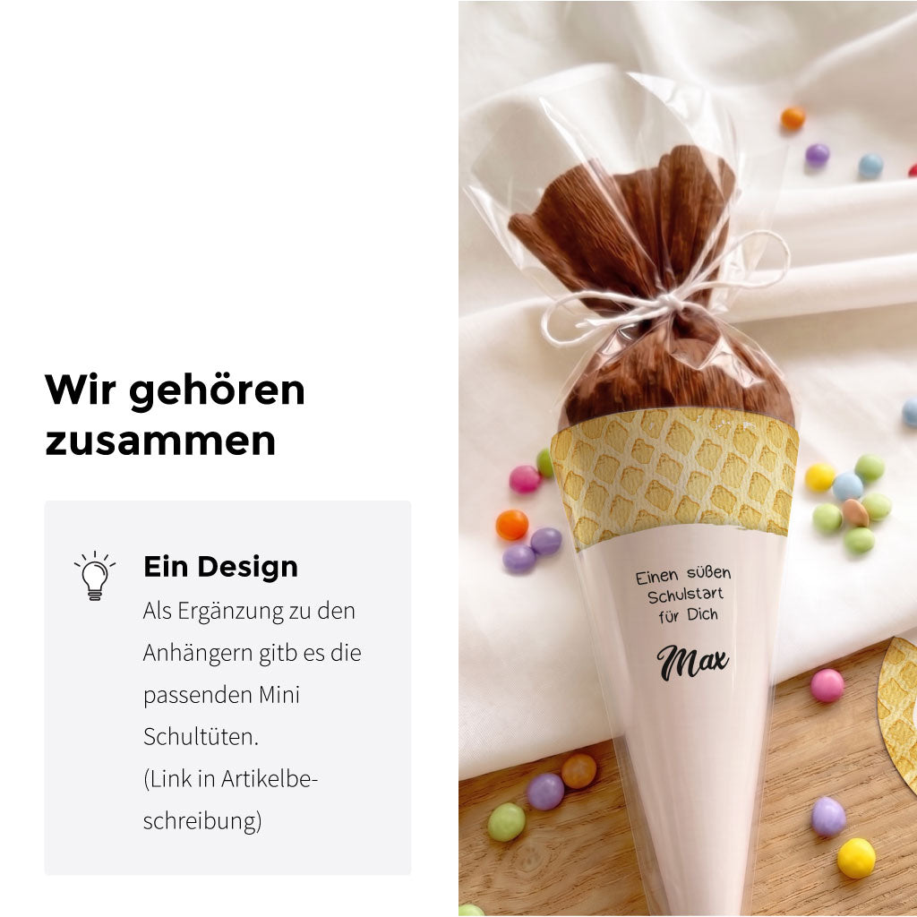 Produktinfo zur Serie mit personalisierter Mini Schultüte passend zum Waffel Aquarell Motiv.