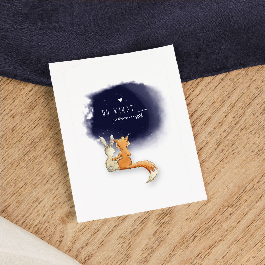 Wetterfester Folien Sticker mit handgenaltem Motiv Fuchs und Hase
