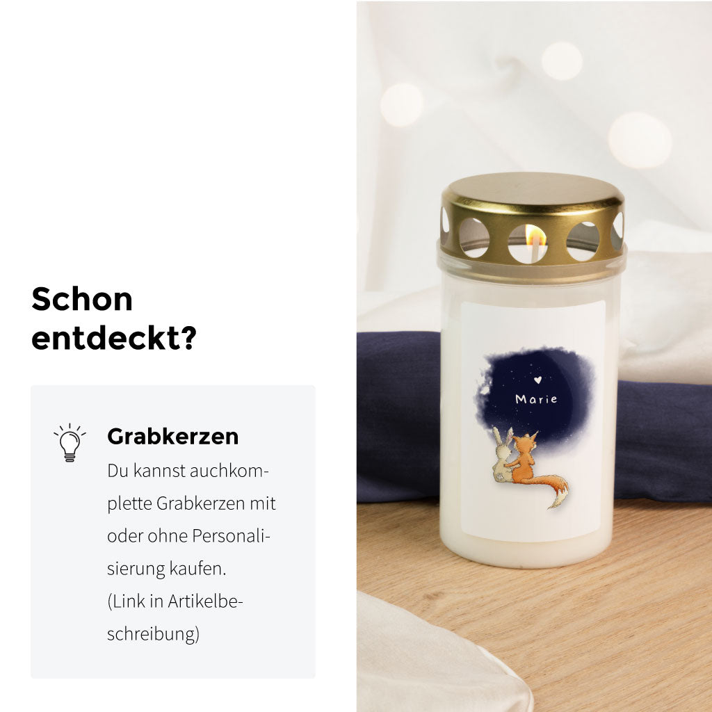 Im Shop sind ebenfalls komplette Grabkerzen mit Motiv erhältlich