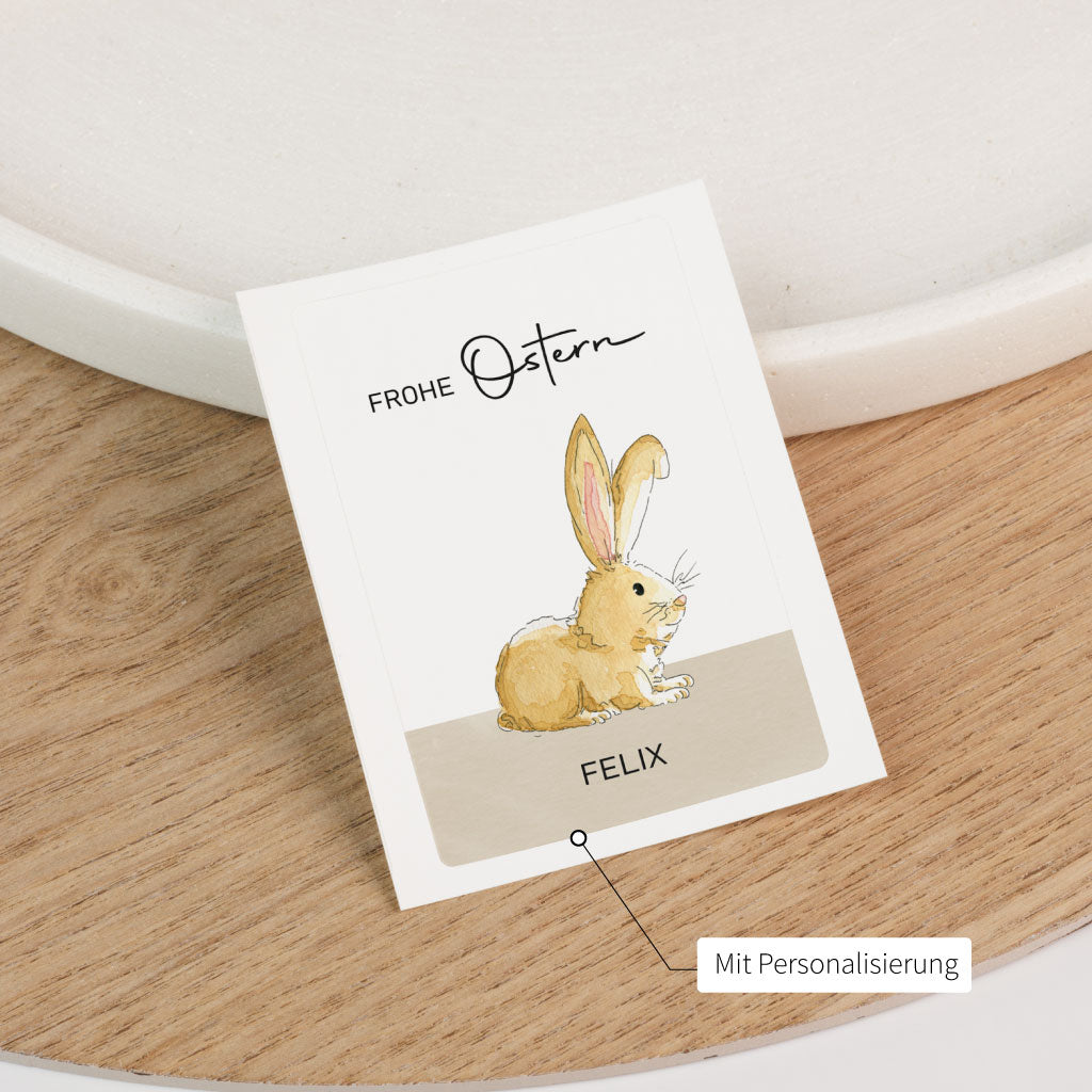 Personalisierter Sticker Grabkerze mit Spruch "Frohe Ostern" und Osterhase