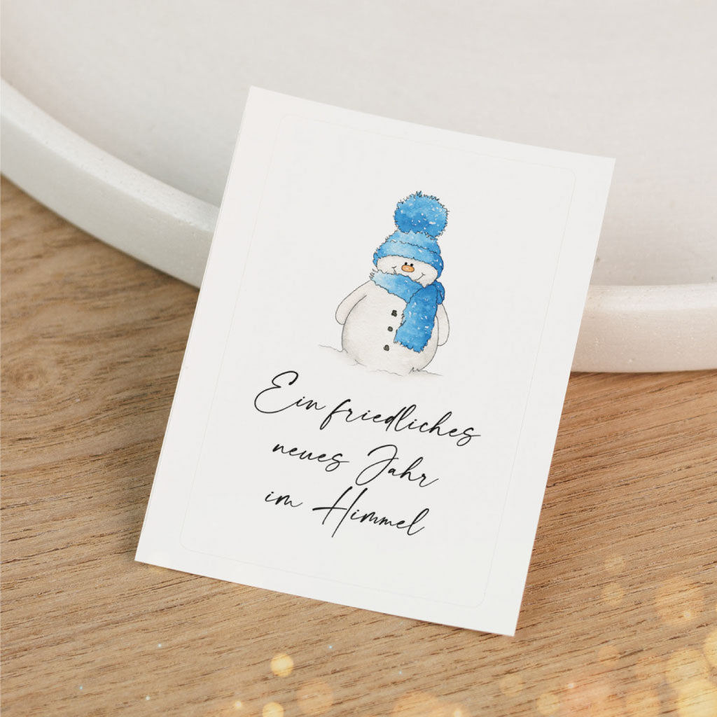 Aufkleber mit winterlichem Motiv und Neujahrswunsch für ein Sternenkind – ideal für Grabkerzen zu Silvester und zum Jahreswechsel.