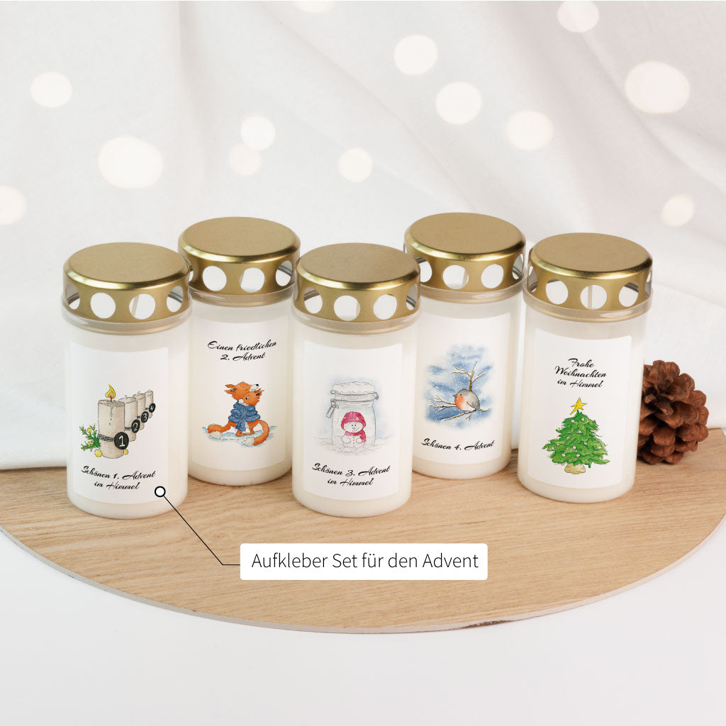 5-teiliges Aufkleber Set für Grabkerzen für den Advent und Weihnachten