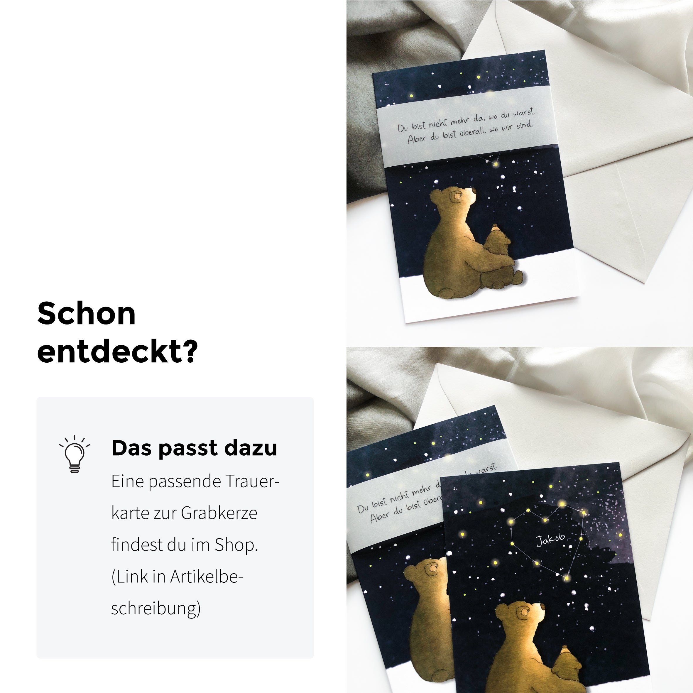 Es gibt auch passende Trauerkarten mit oder ohne Personalisierung