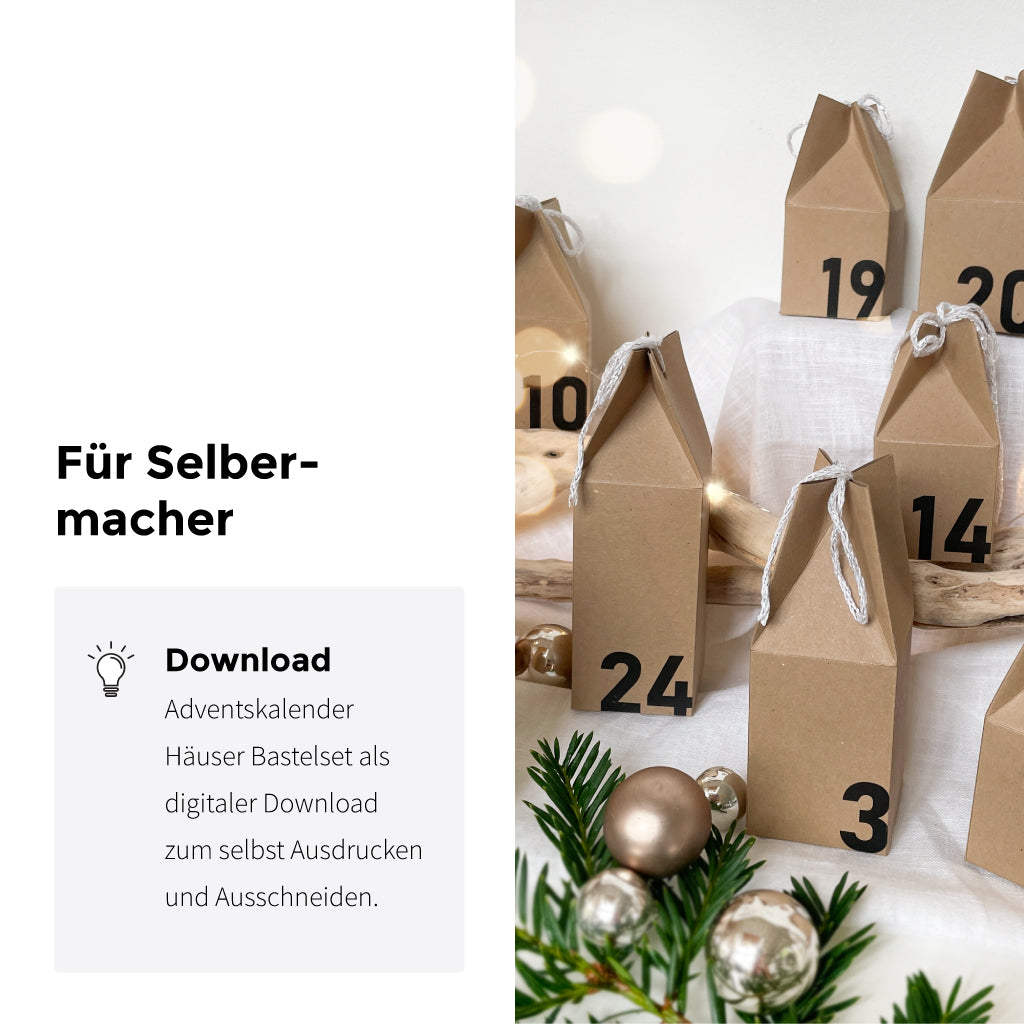 Digitale Bastelvorlage für Adventskalender Häuser als PDF-Download – perfekt für kreative Selbermacher.