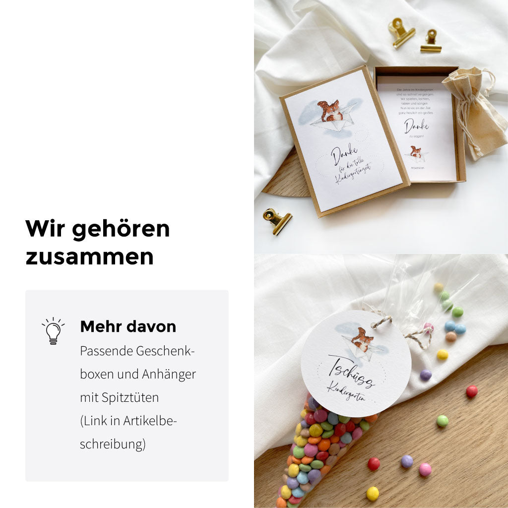 Die folgenden Produkte passen perfekt zu diesem Artikel: Geschenkbox und Anhänger mit Spitztüten