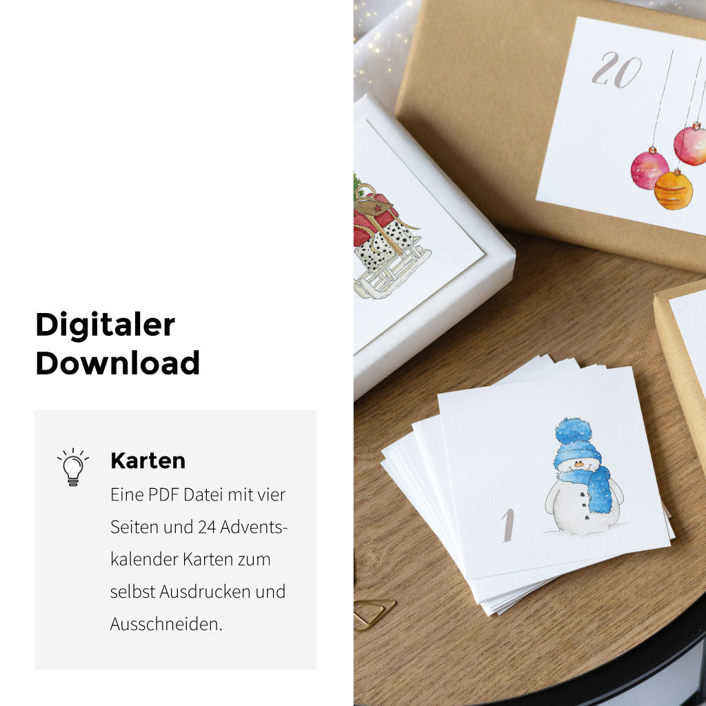 24 Weihnachtskalender Kärtchen zum Ausdrucken