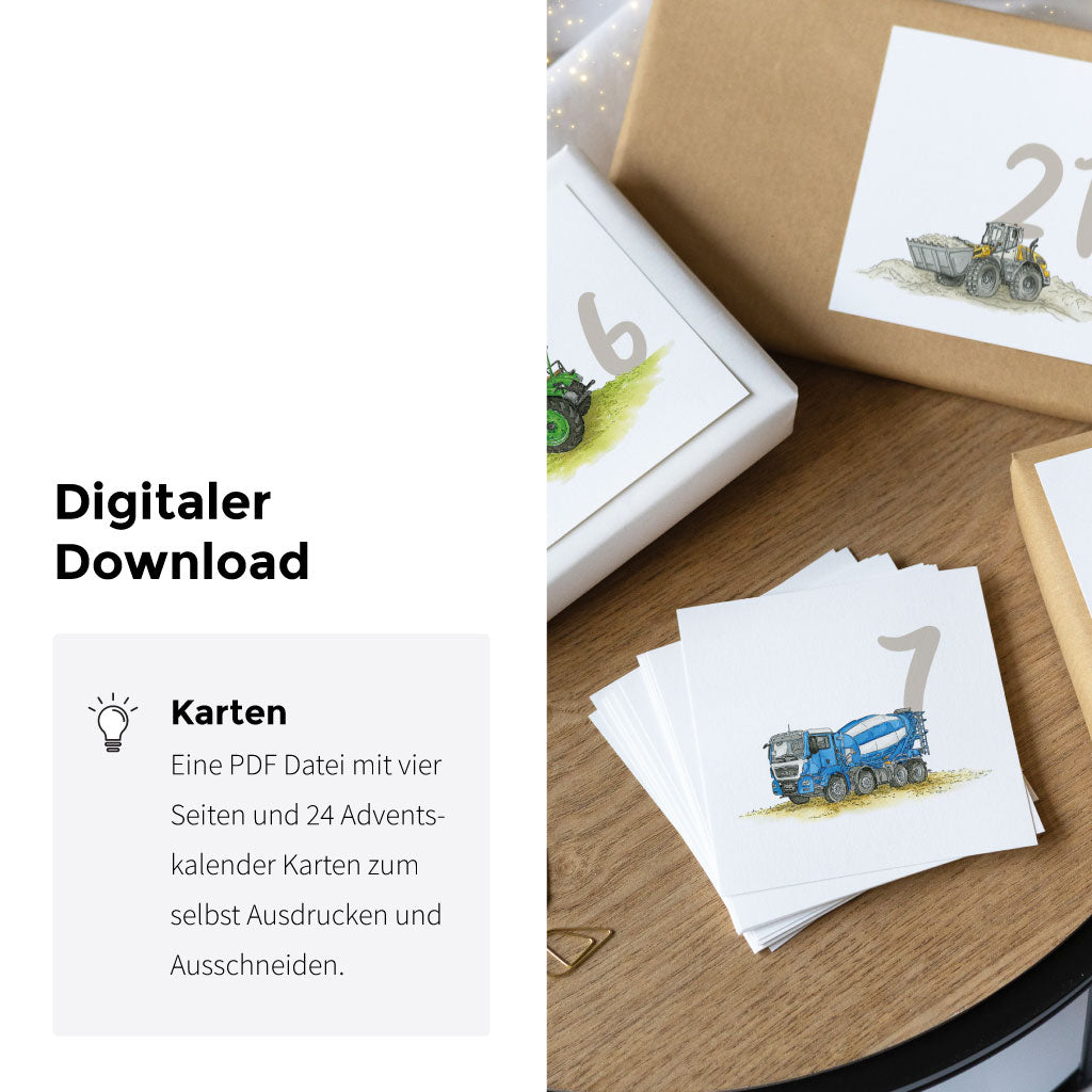 24 Weihnachtskalender Kärtchen zum Download und Ausdrucken