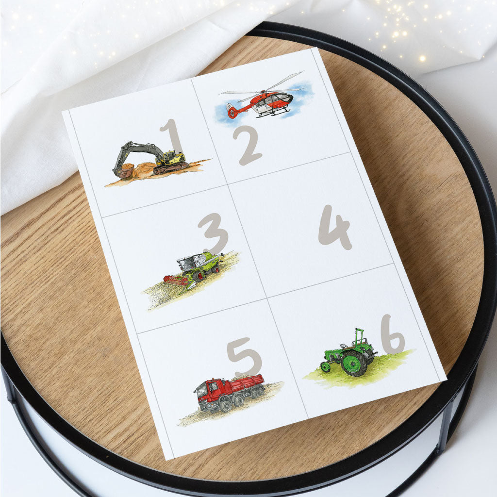 Quadratische Karten mit Aquarell Motiven und Zahlen Karten