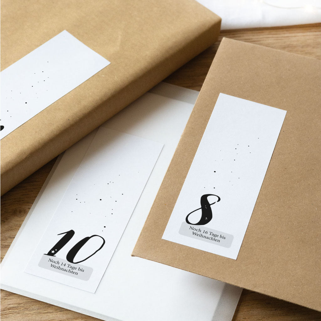 Download Adventskalender Zahlen schwarz weiß mit Countdown Zähler bis Weihnachten