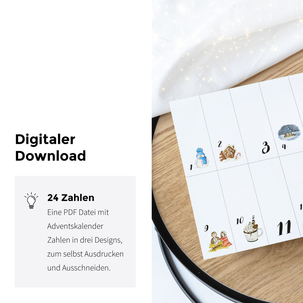 24 Adventskalender Zahlen und 8 Geschenke Aufkleber Vorlagen im Set