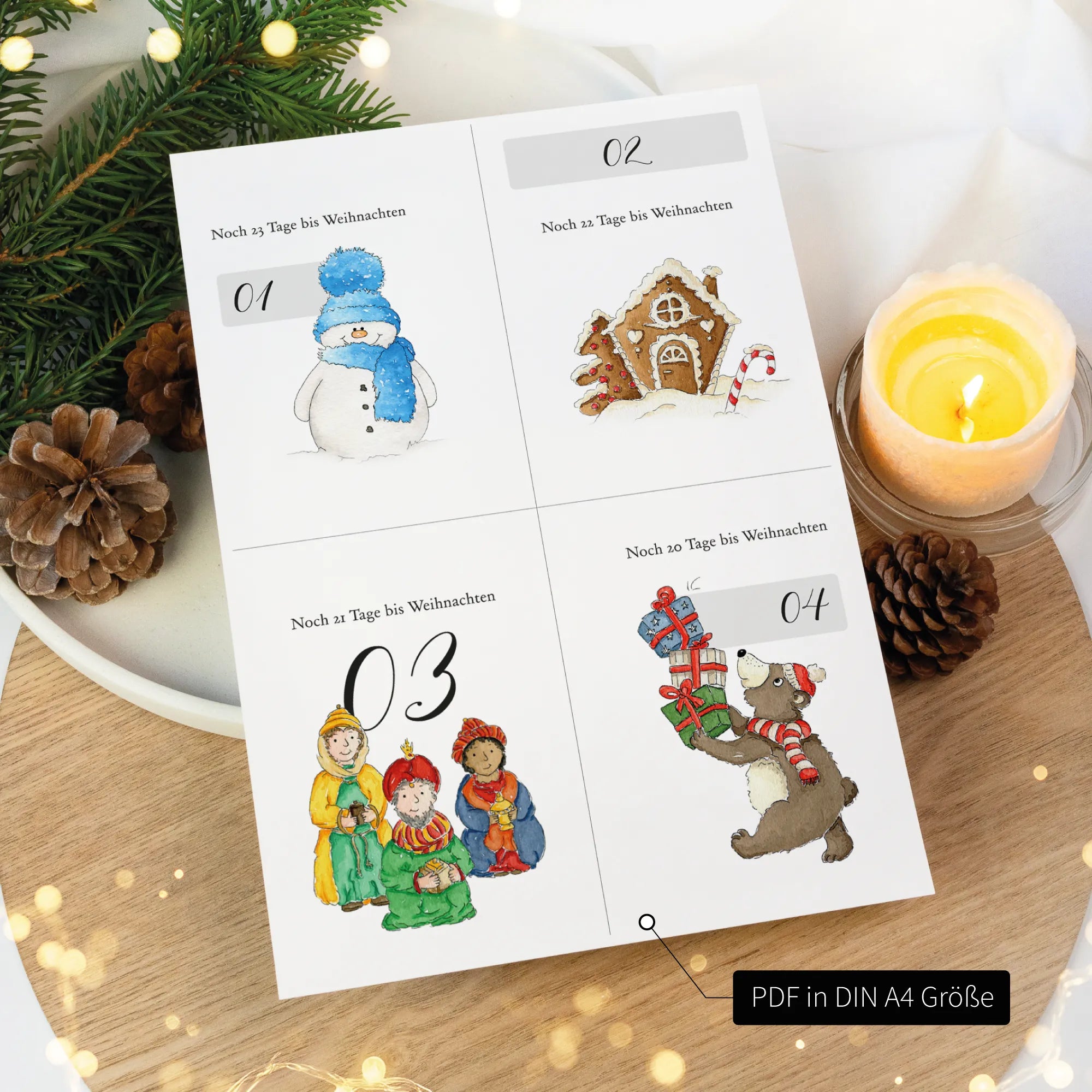Download Adventskalender Karten - Countdown Weihnachten