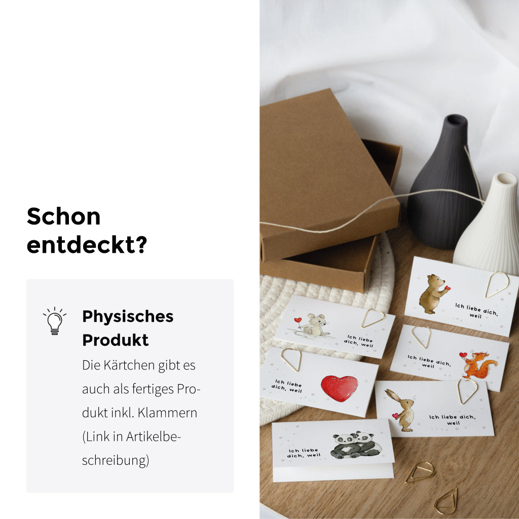 Die Liebesbriefe gibt es auch inkl. goldener Klammern als physisches Produkt