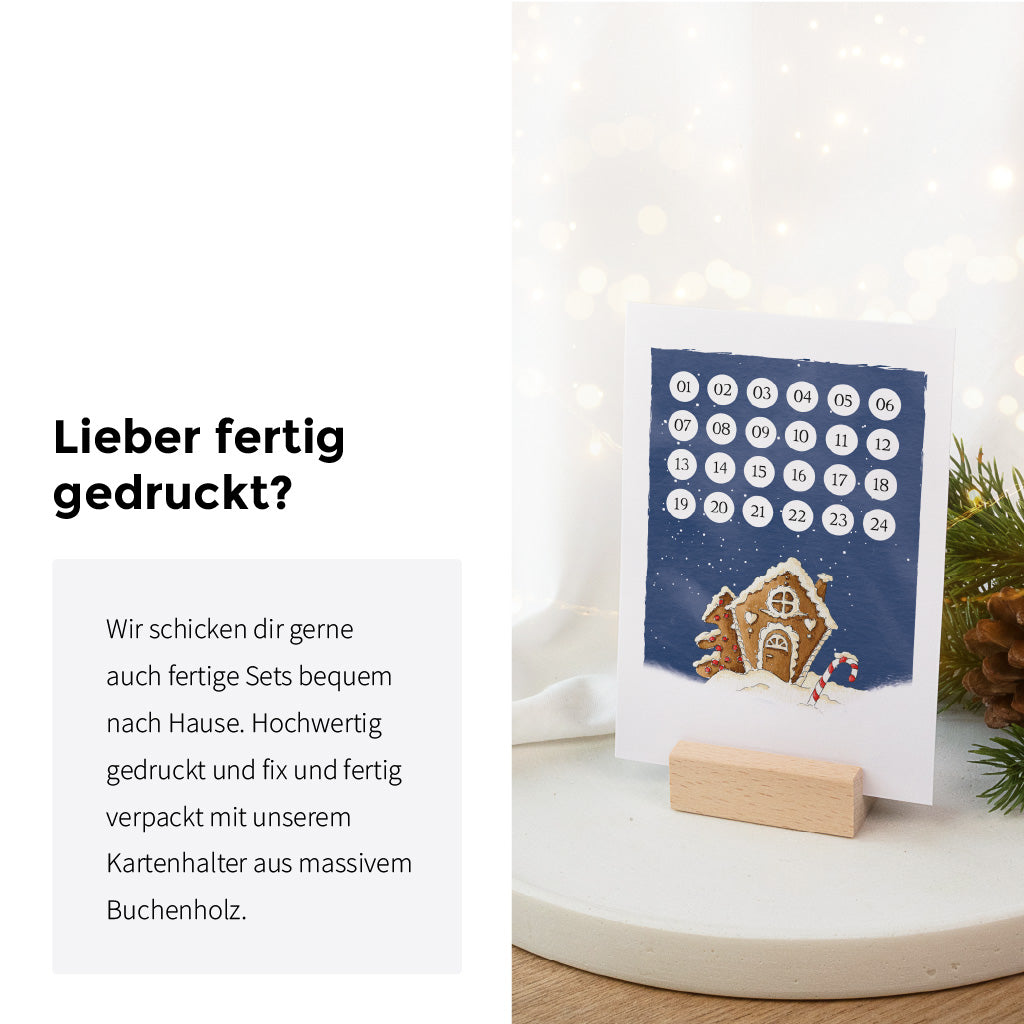 Countdown Kalender Karten zum Abhaken im Advent mit niedlichem Füchse und Rotkehlchen Aquarell Motiv.