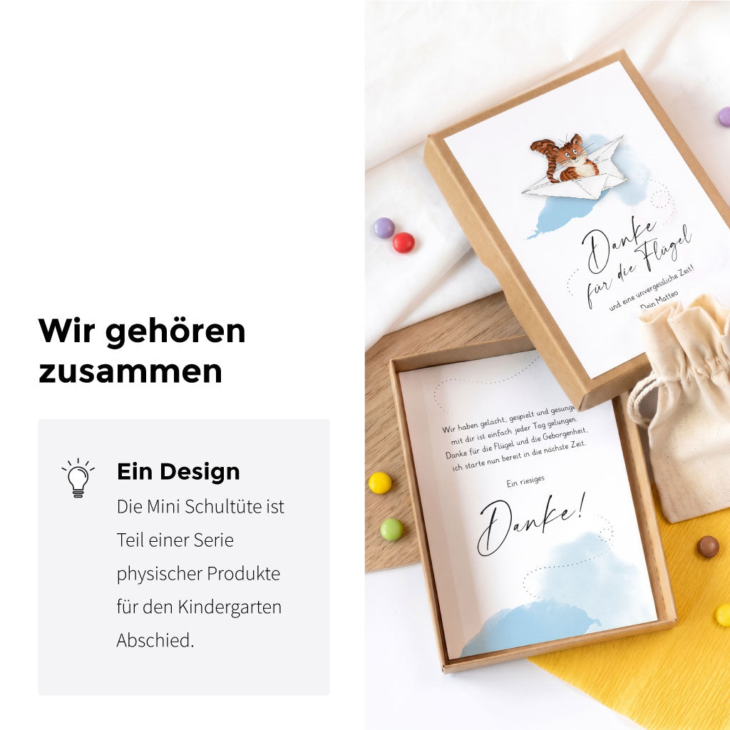 Passende physische Geschenkschachtel und Karte der Serie mit Katze Aquarell Motiv als Geschenk für Erzieher.