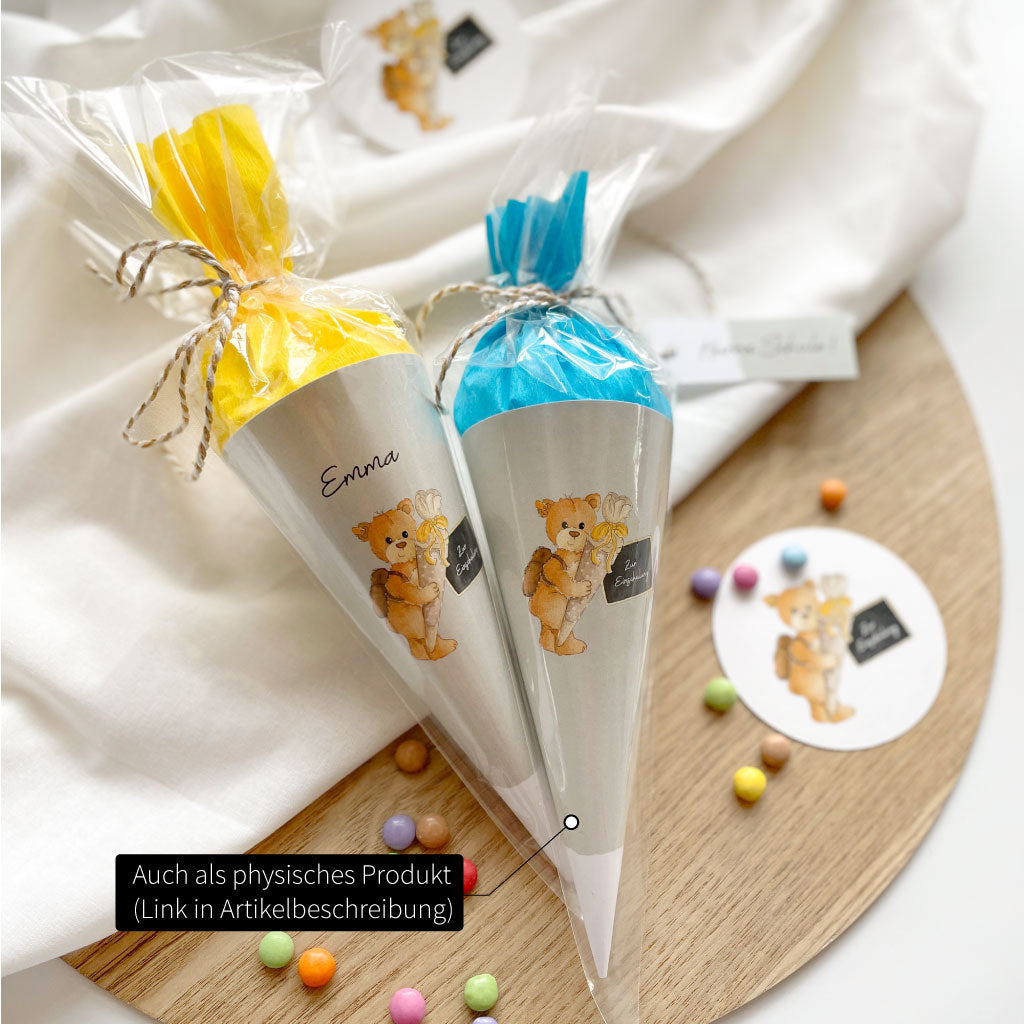Die Zuckertüte ist auch als physikalisches Produkt erhältlich, ideal als Deko für Einschulungsparty