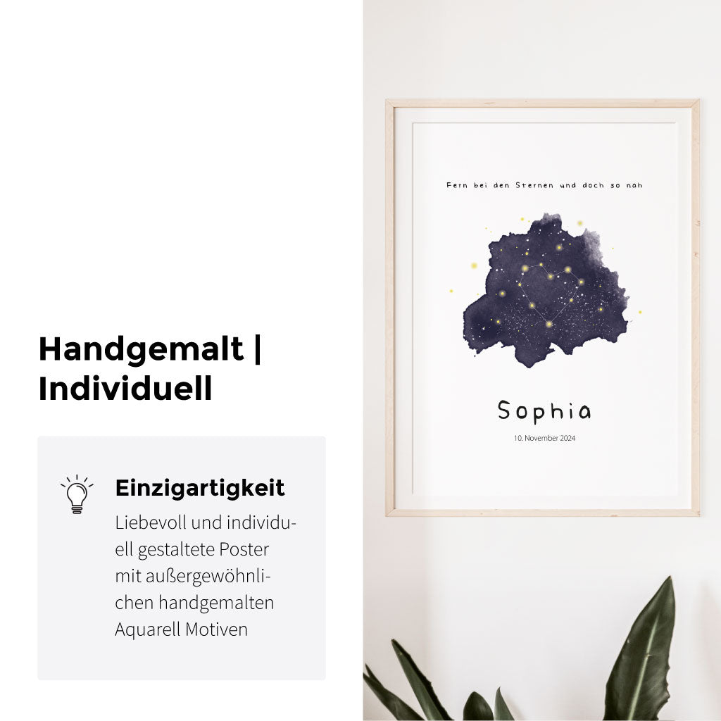 Handgemaltes Aquarell Motiv mit Sternenhimmel