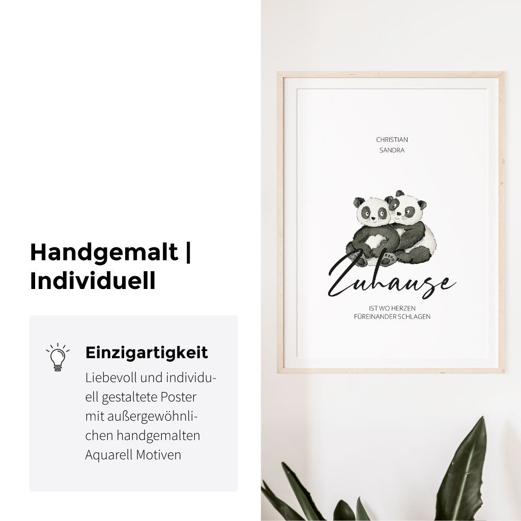 Poster - Zuhause ist wo Herzen füreinander schlagen | Pandas