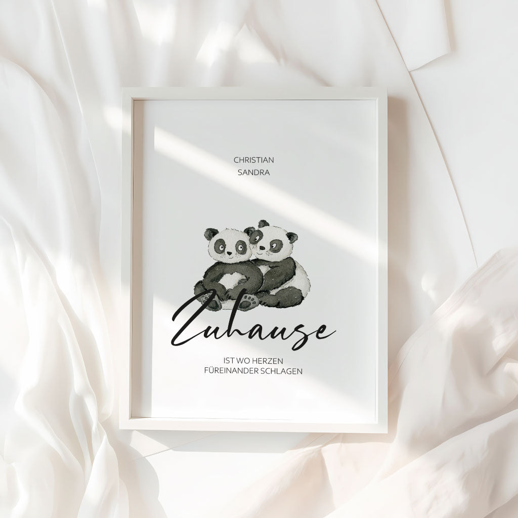 Poster - Zuhause ist wo Herzen füreinander schlagen | Pandas