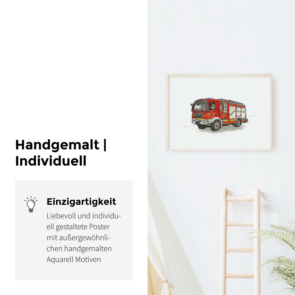 Handgemalte Aquarell Feuerwehr