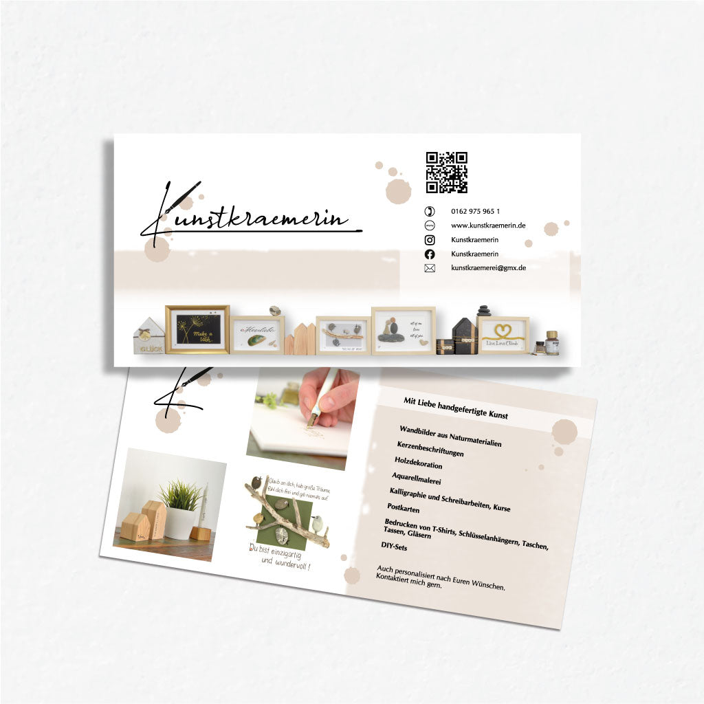 Funkenbunt Grafikdesign für den Flyer von Kunstkraemerin, doppelseitiger Druck auf DIN lang