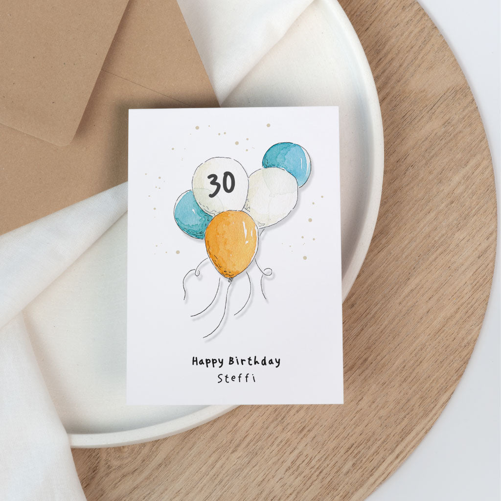 Personalisierbare Geburtstagskarte mit Luftballons