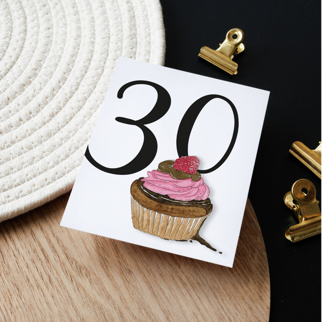 Karte mit Zahl 30 und Muffin Motiv