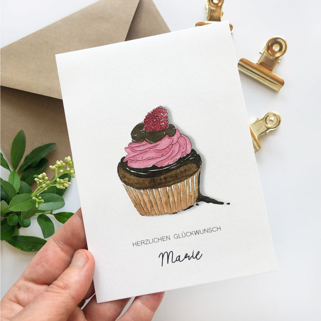 Personalisierte Geburtstagskarte mit Muffin Motiv und Namen