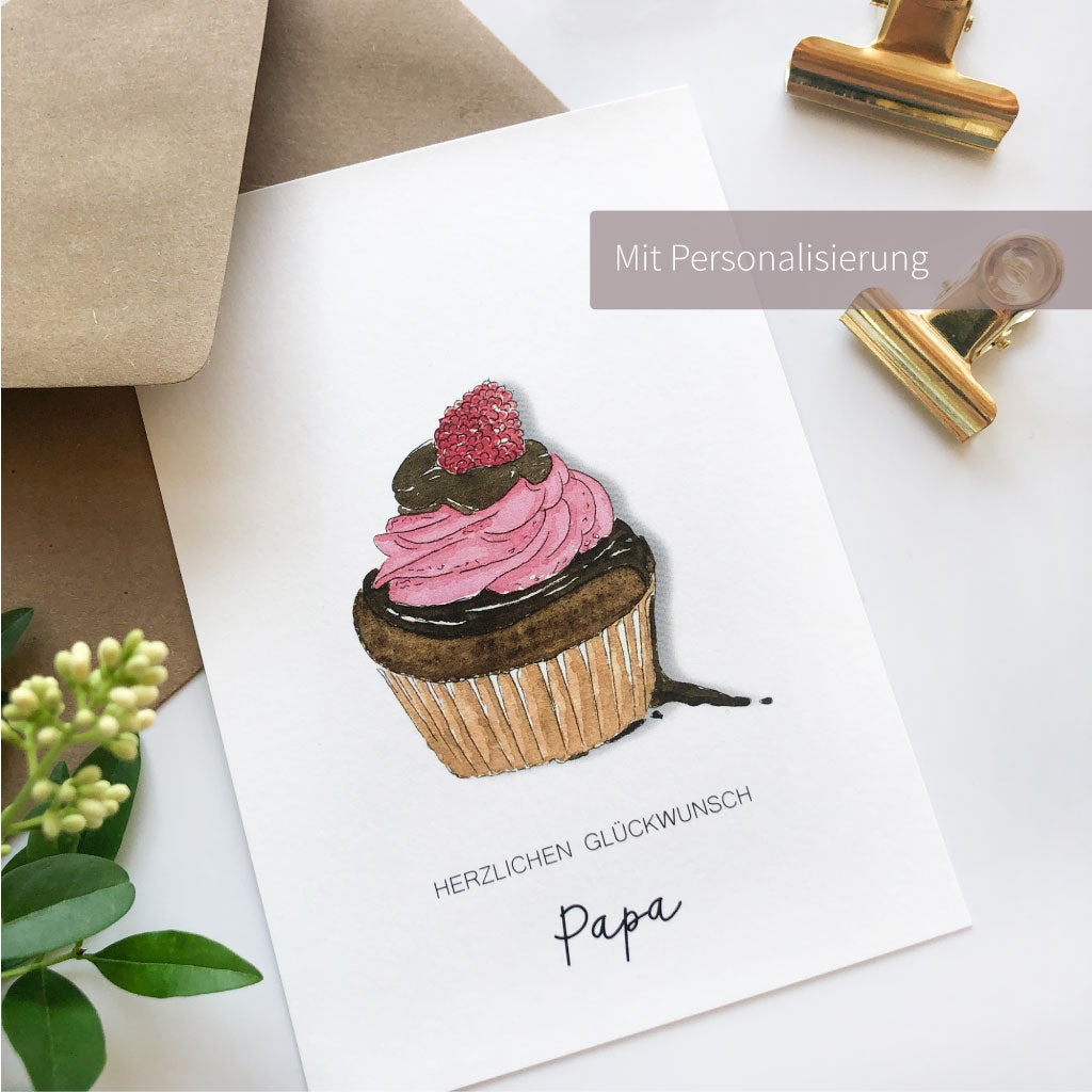 Aquarell Motiv mit Muffin / Geburtstagskuchen