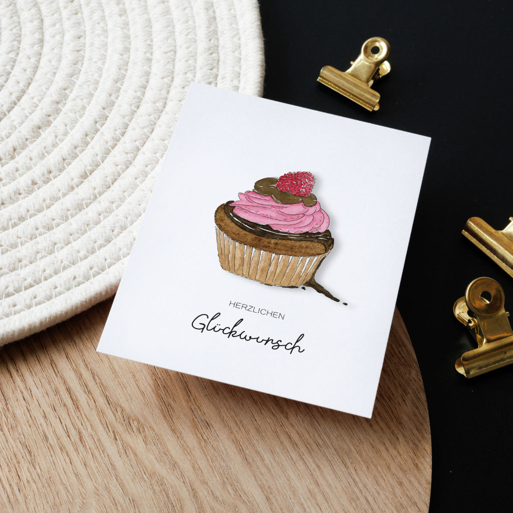 Handgemaltes Aquarell Motiv Schoko Himbeer Muffin