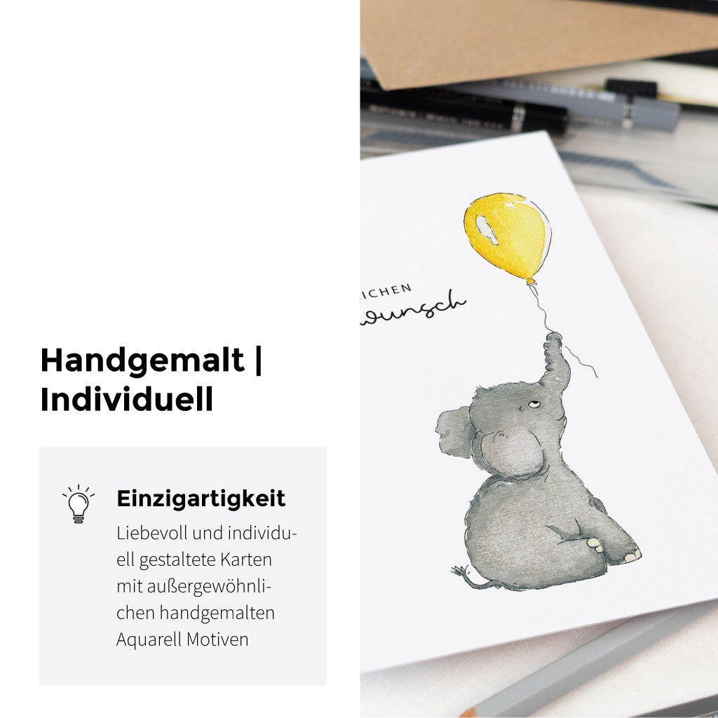 Handgemaltes Aquarell Motiv mit Baby Elefant