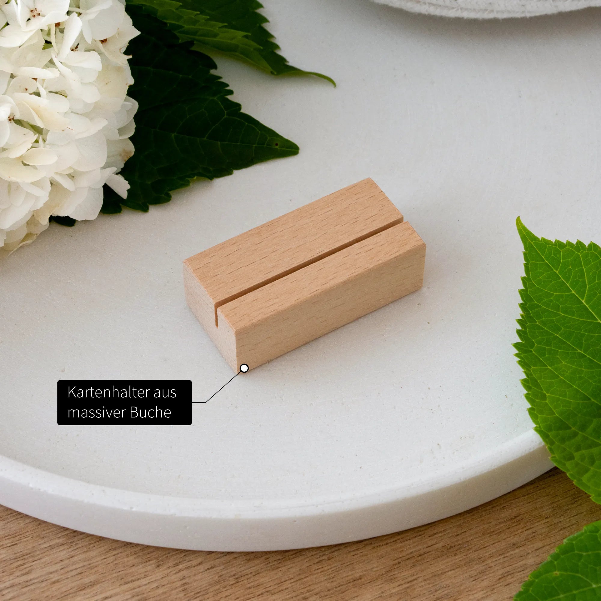 Massiver Buche Holzkartenhalter für Aufstellkarten, Teil des Papeterie Geschenksets Lieblingsgedanken für Frauen