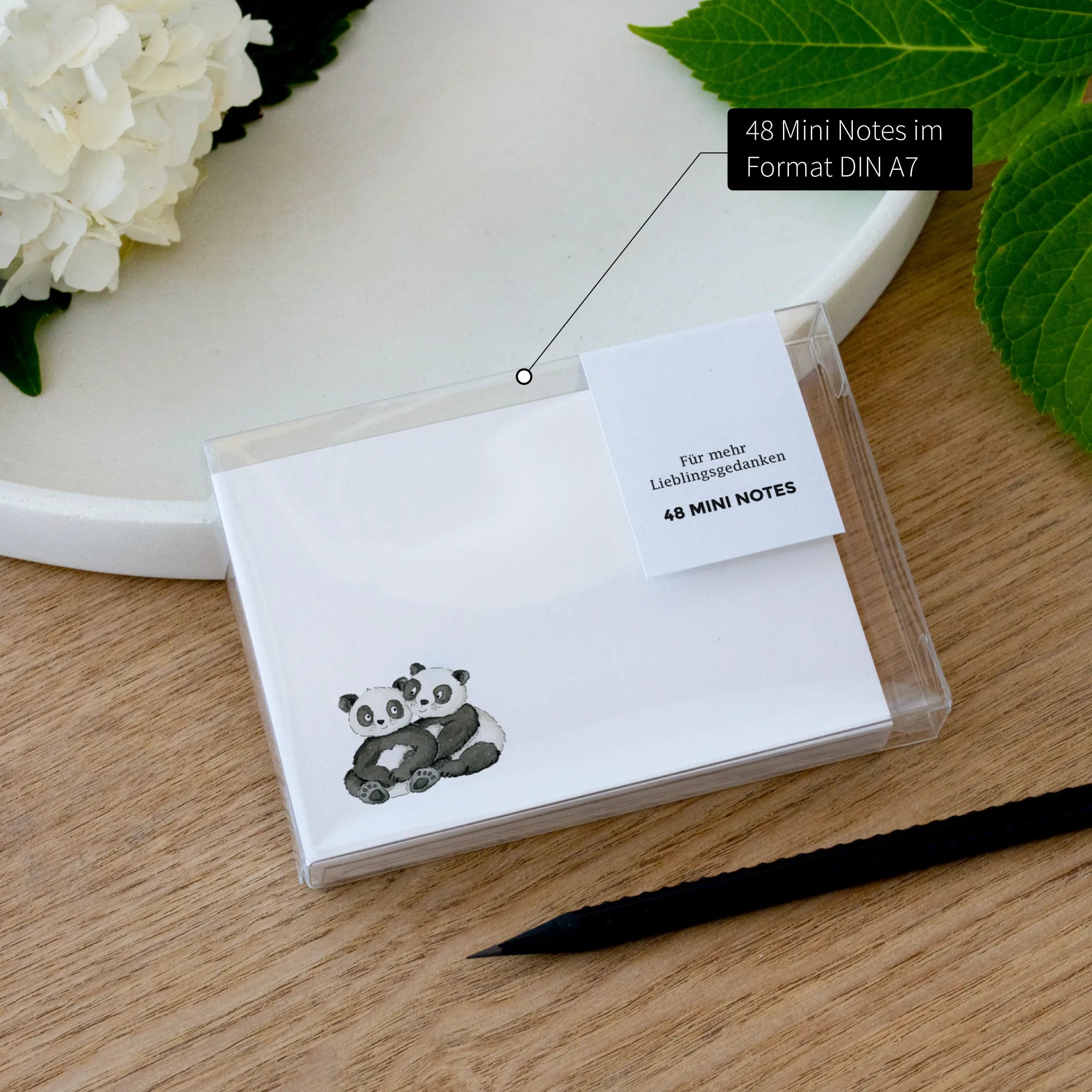 48 Mini Notes Notizzettel mit Aquarell Motiv Pandas in transparenter Box, Geschenk für Frauen Geburtstag Muttertag