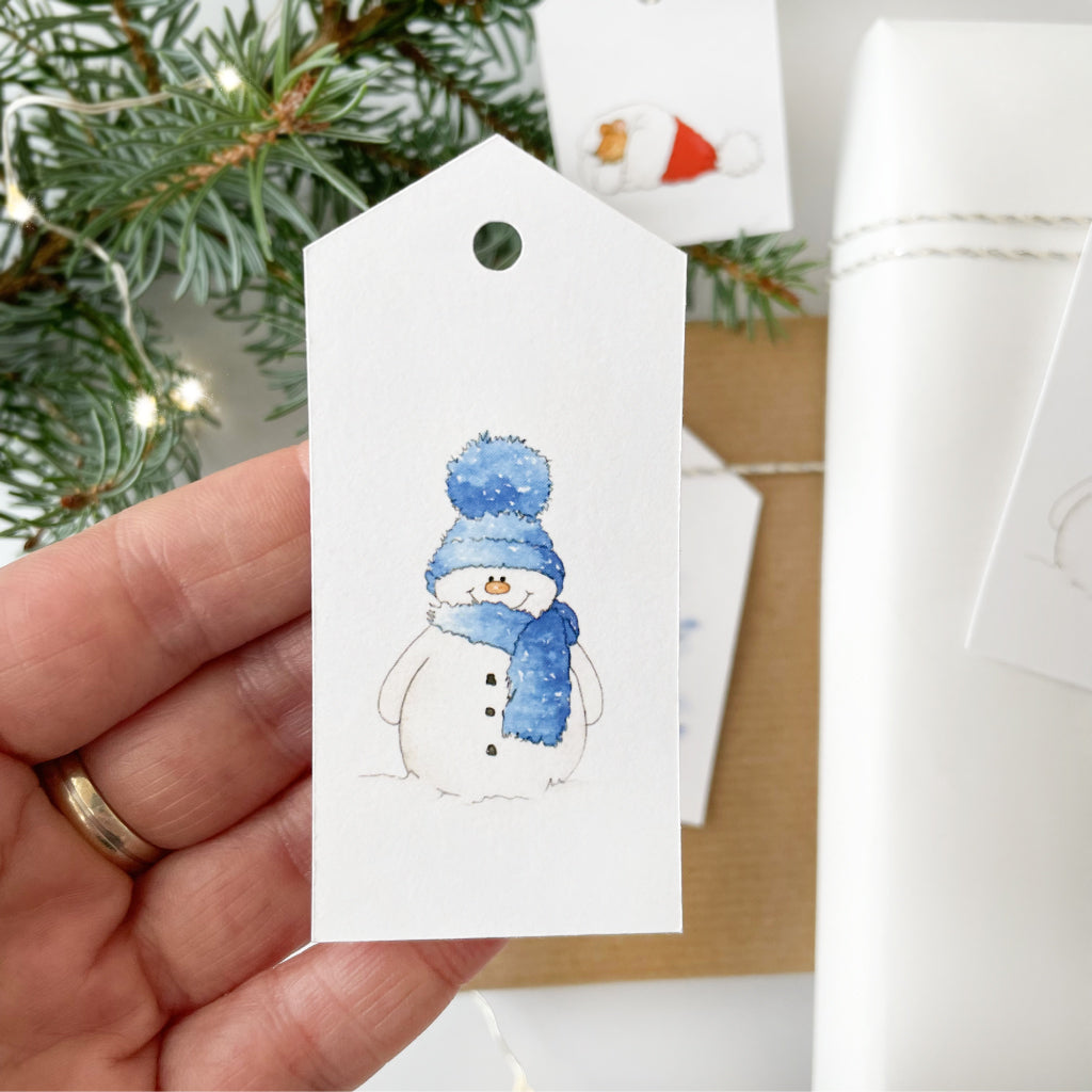 Anhänger für Weihachten zum Einpacken der Weihnachtsgeschenke mit handgemalten Aquarell Motiven