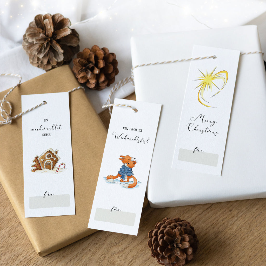 Geschenkanhänger mit Bildmotiven für Weihnachtsgeschenke