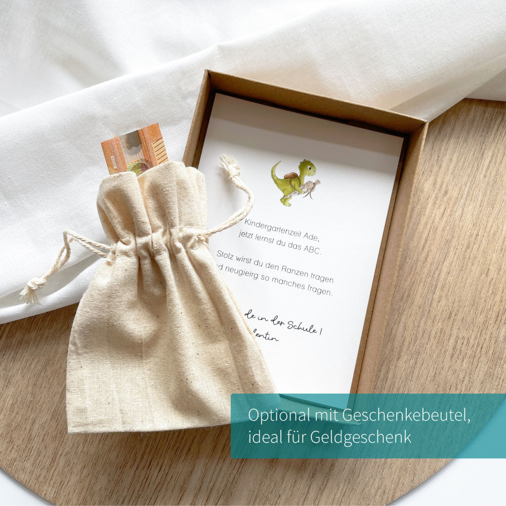 Geschenkschachtel ist optional mit Baumwollbeutel erhältlich, ideal für Geldgeschenk