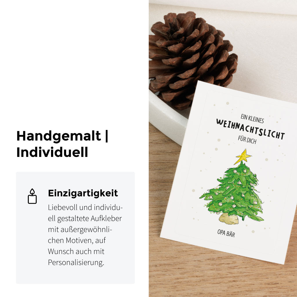 Handgemaltes Aquarell Motiv mit geschmücktem Weihnachtsbaum