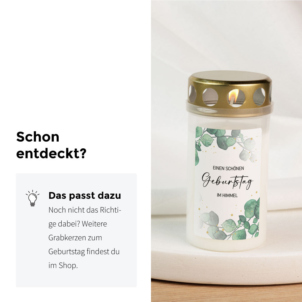 Weitere Grabkerzen zum Geburtstag findest du im Shop