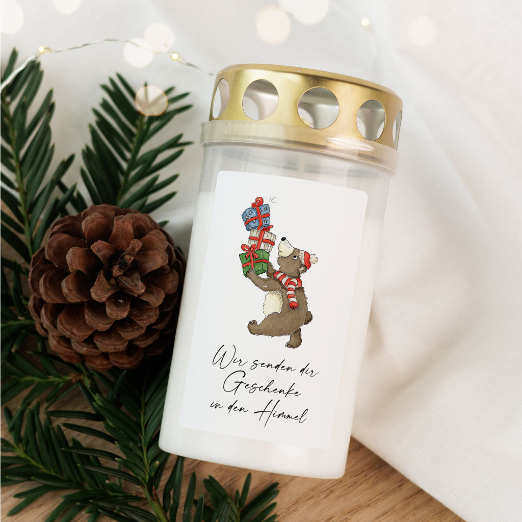 Grabkerze - Wir senden dir Geschenke in den Himmel