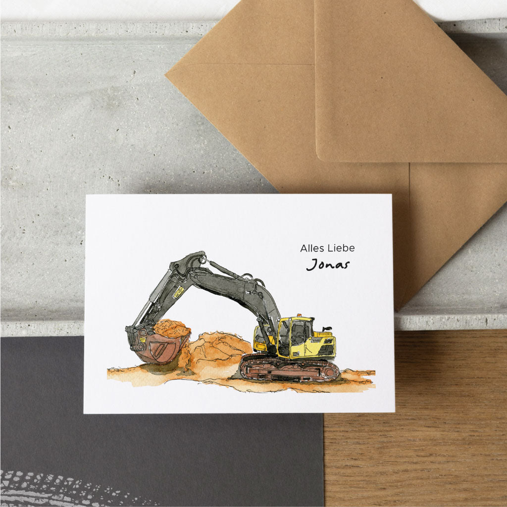 Karte mit Bagger und Spruch "Alles Liebe"