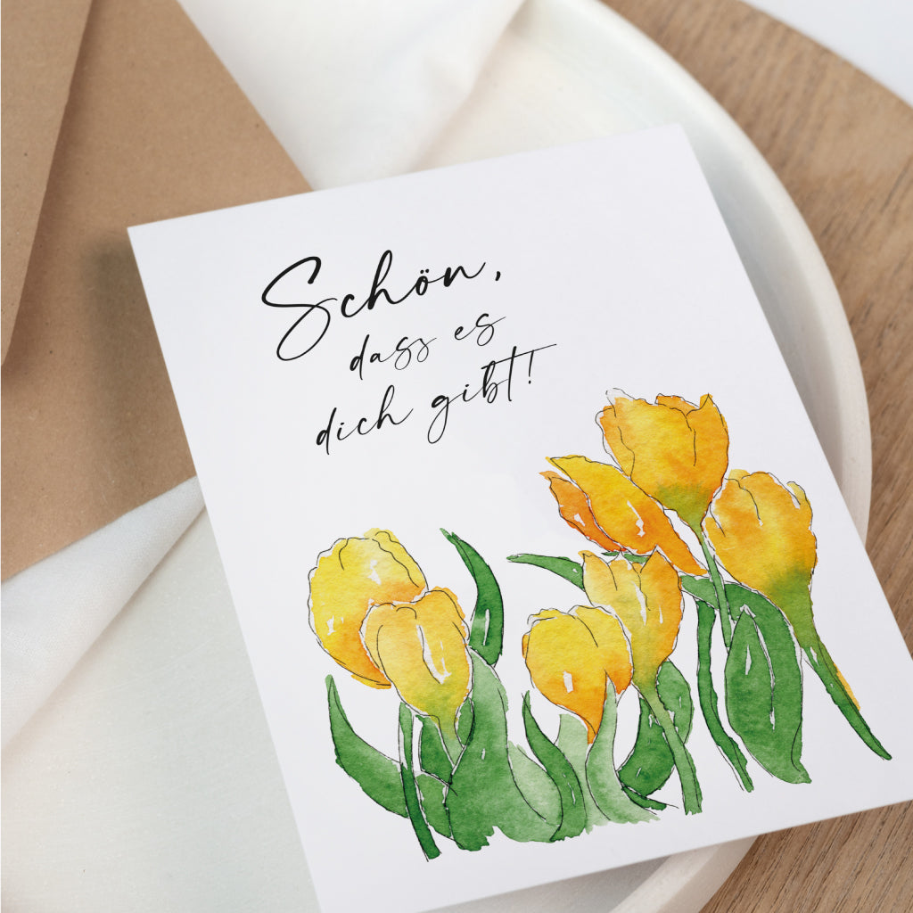 Muttertagskarte "Schön, dass es dich gibt" mit Aquarell Motiv Blumen