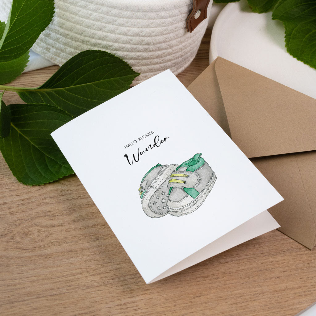 Offene Glückwunschkarte zur Geburt mit Aquarellmotiv, personalisierbare Geburtskarte für ein Babygeschenk