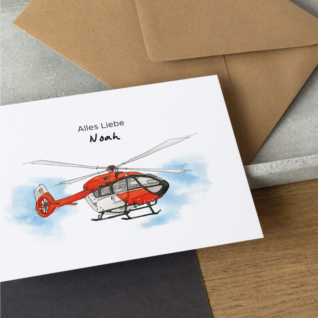 Personalisierbare Karte mit Hubschrauber Helikopter Motiv
