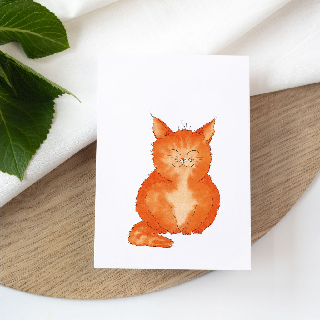 Postkarte mit handgemalter Katze