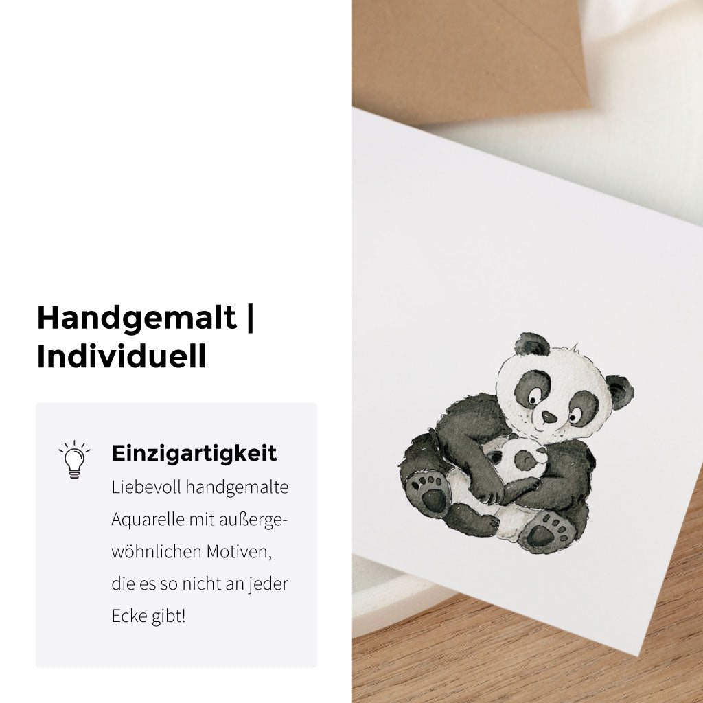 Handgemaltes Aquarell Motiv mit Panda Bären