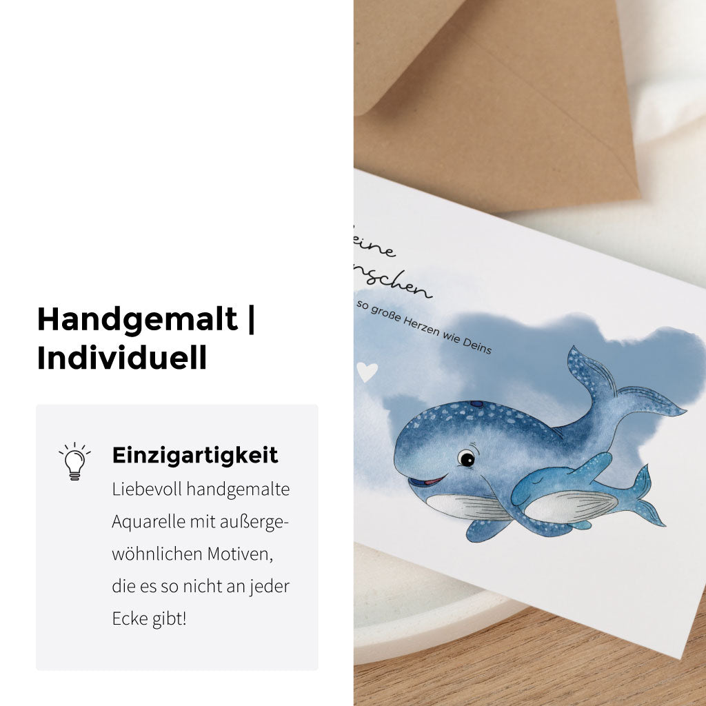 Handgemaltes Aquarell Motiv mit Walen
