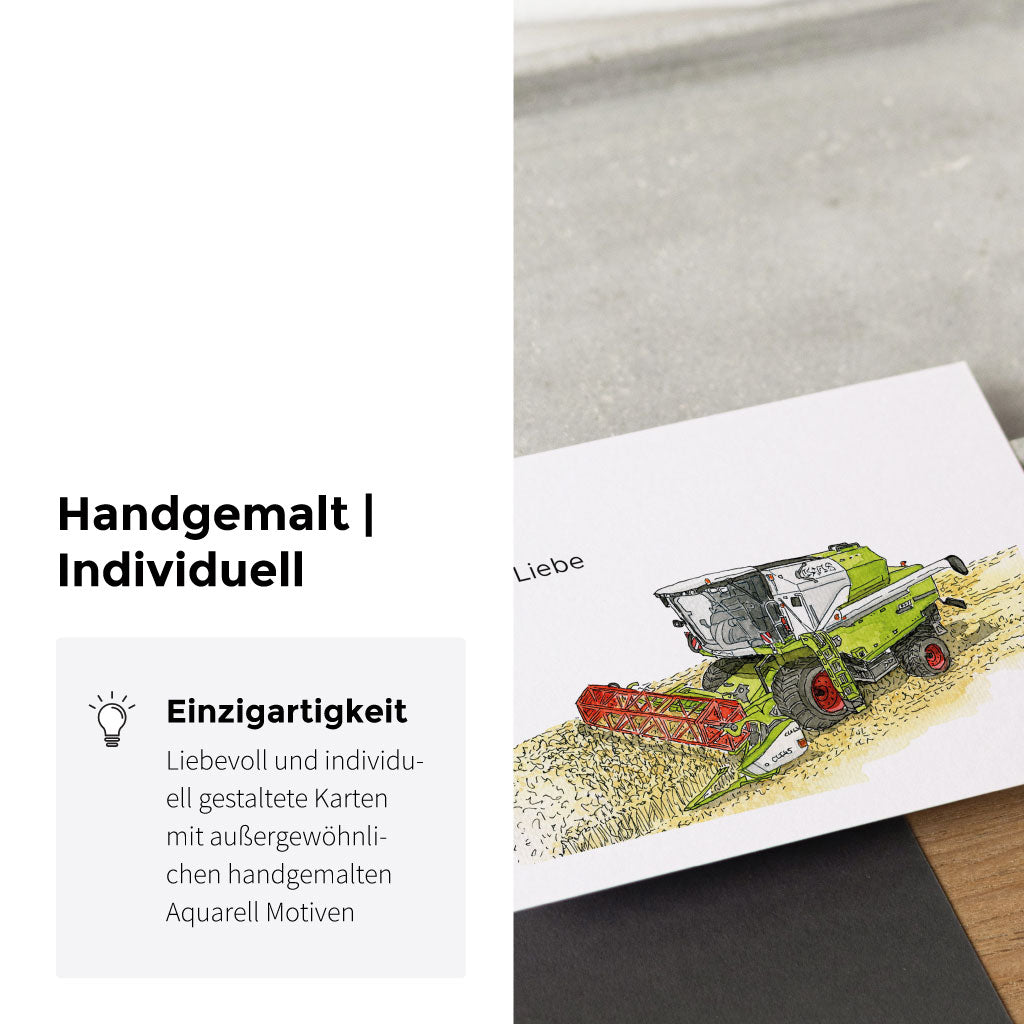 Handgemaltes Aquarell Motiv mit Mähdrescher