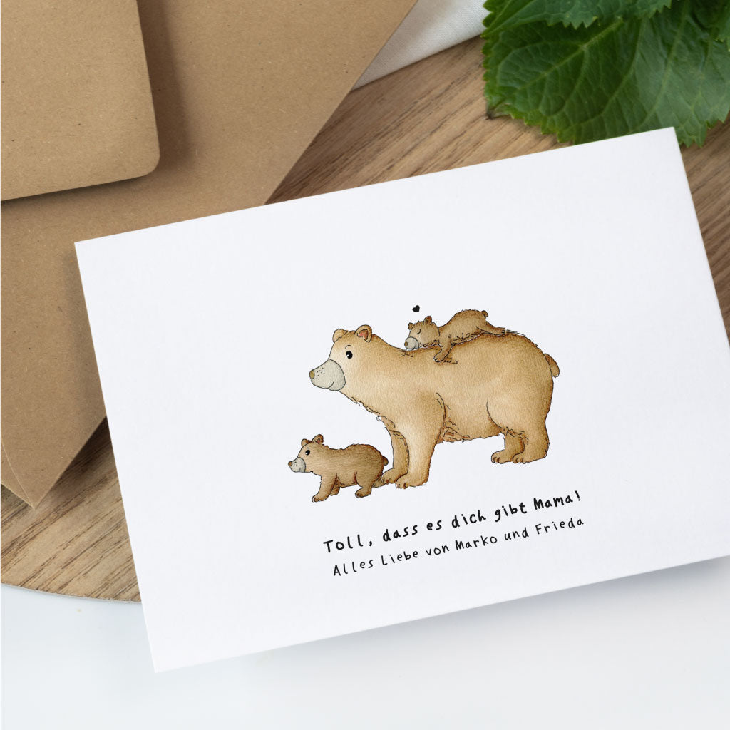 Karte zum Muttertag mit Aquarell Bären und Personalisierung