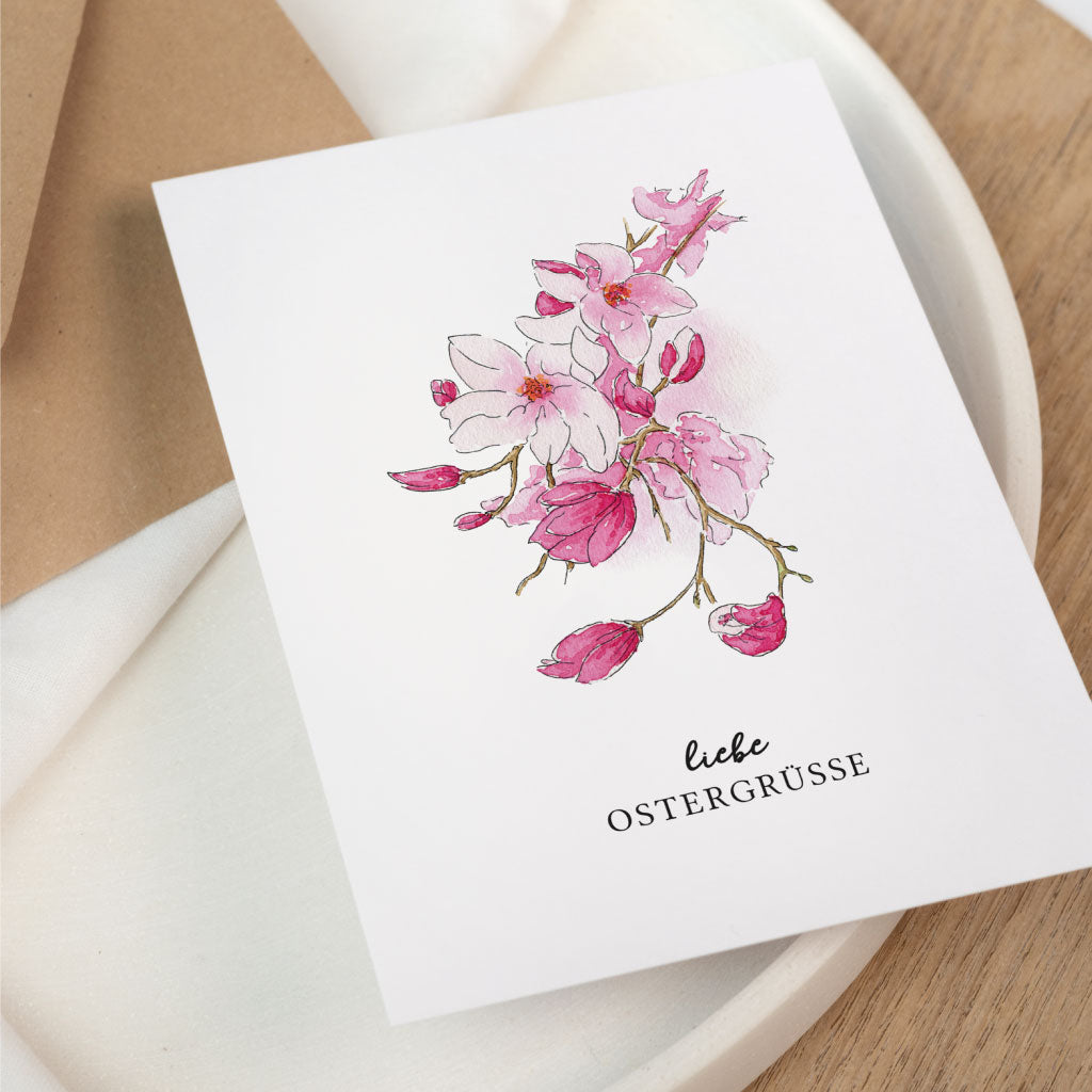 Osterkarte Liebe Ostergrüße mit Magnolie