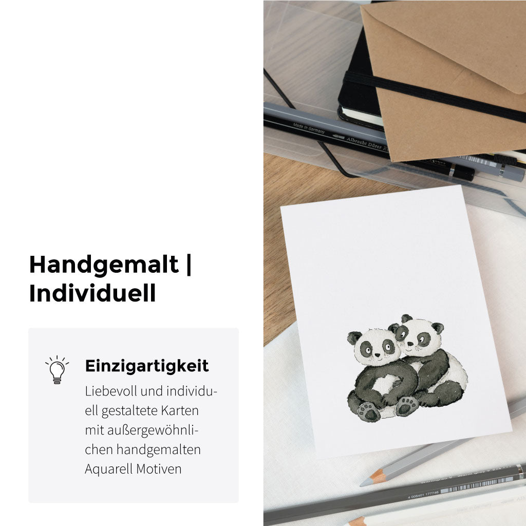 Handgemaltes Aquarell Motiv mit süßen Panda Bären